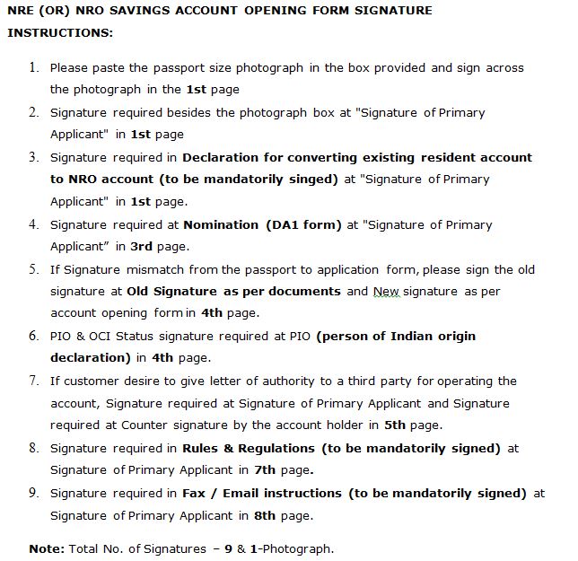 Axis Bank NRE or NRO account signature instructions